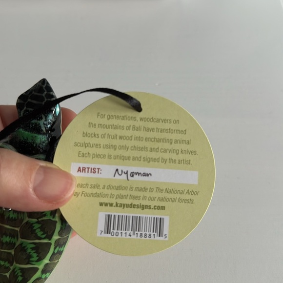 Artisan Made Wooden Turtle Ornament NWT - Picture 5 of 6